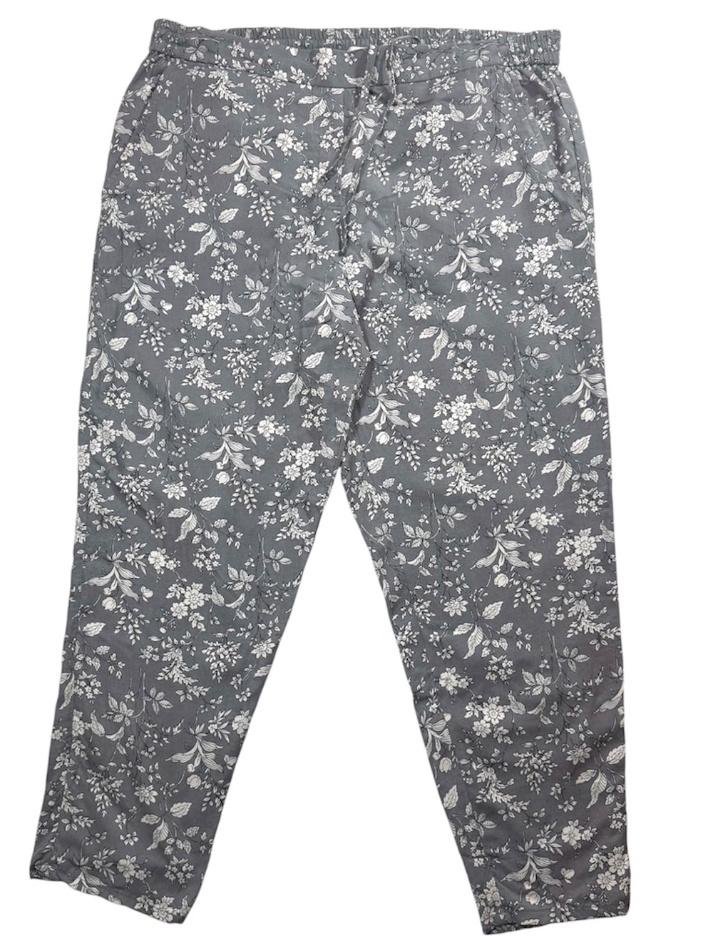 Gap Gray Floral Lyocell Pull-On Pants Large Elastic Waist Pockets Cottagecore